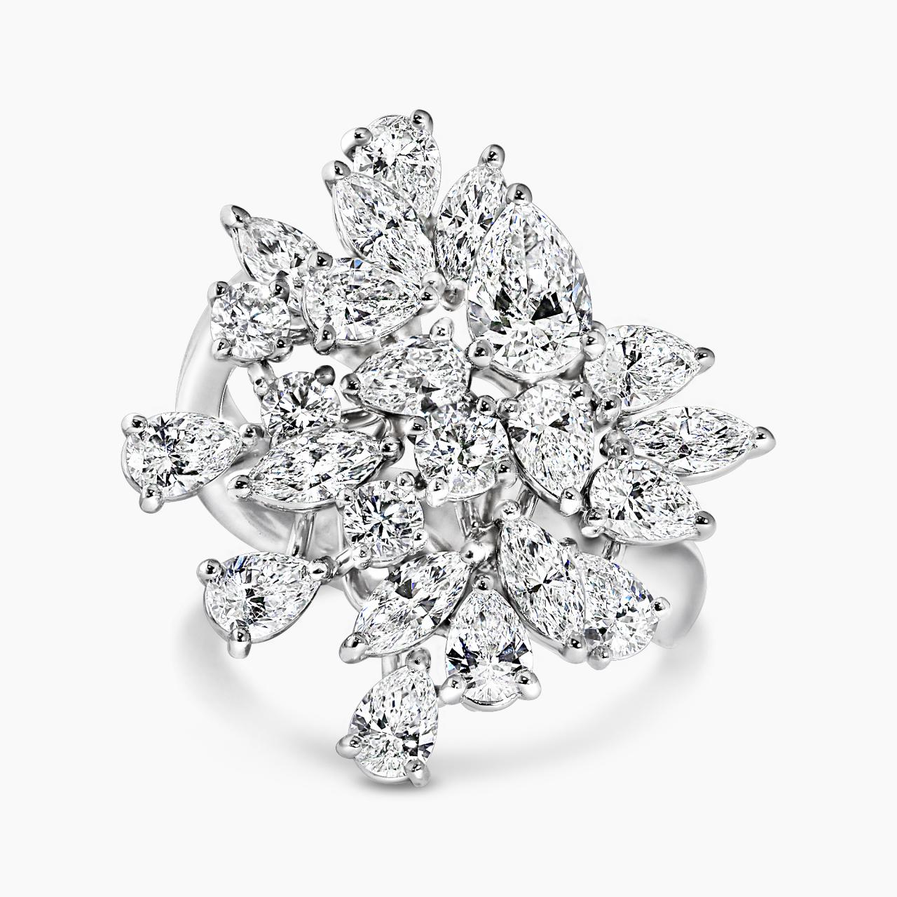 18ct white gold pear, marquise and round brilliant cut diamonds ring