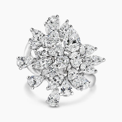18ct white gold pear, marquise and round brilliant cut diamonds ring