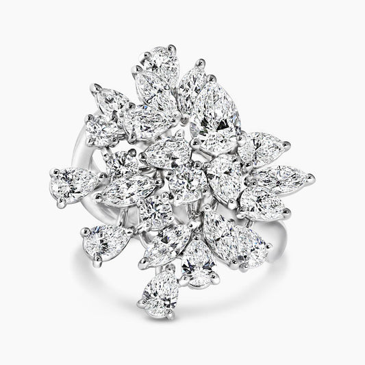 18ct white gold pear, marquise and round brilliant cut diamonds ring