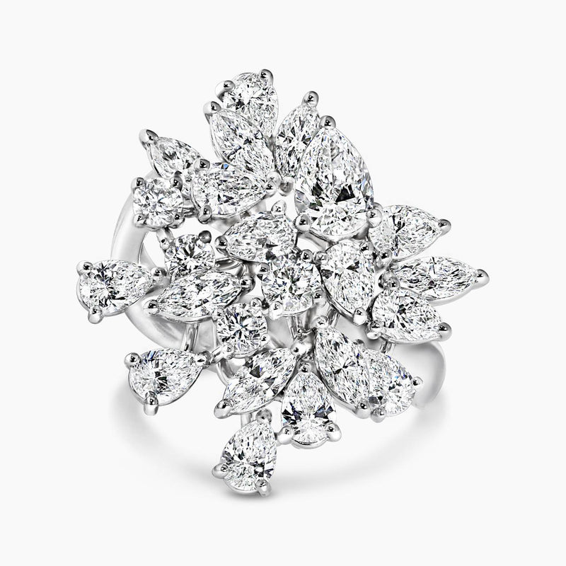 18ct white gold pear, marquise and round brilliant cut diamonds ring