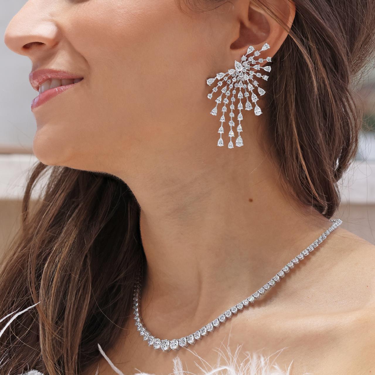 Illuminare - 18ct white gold pear and round brilliant cut diamond fancy drop earrings