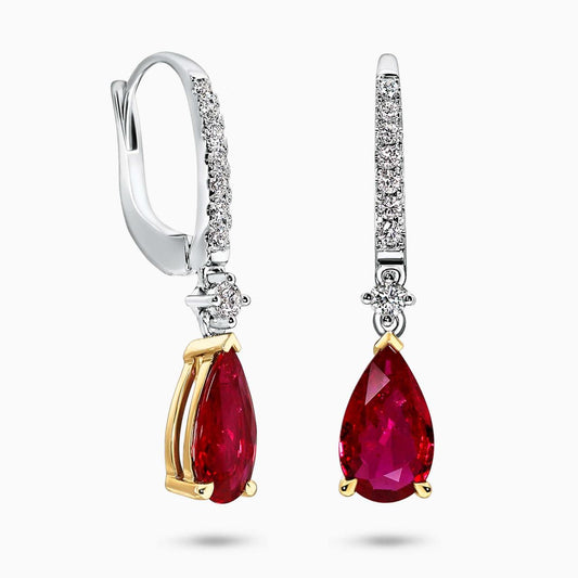 18ct white and yellow gold ruby and diamond set drop earrings