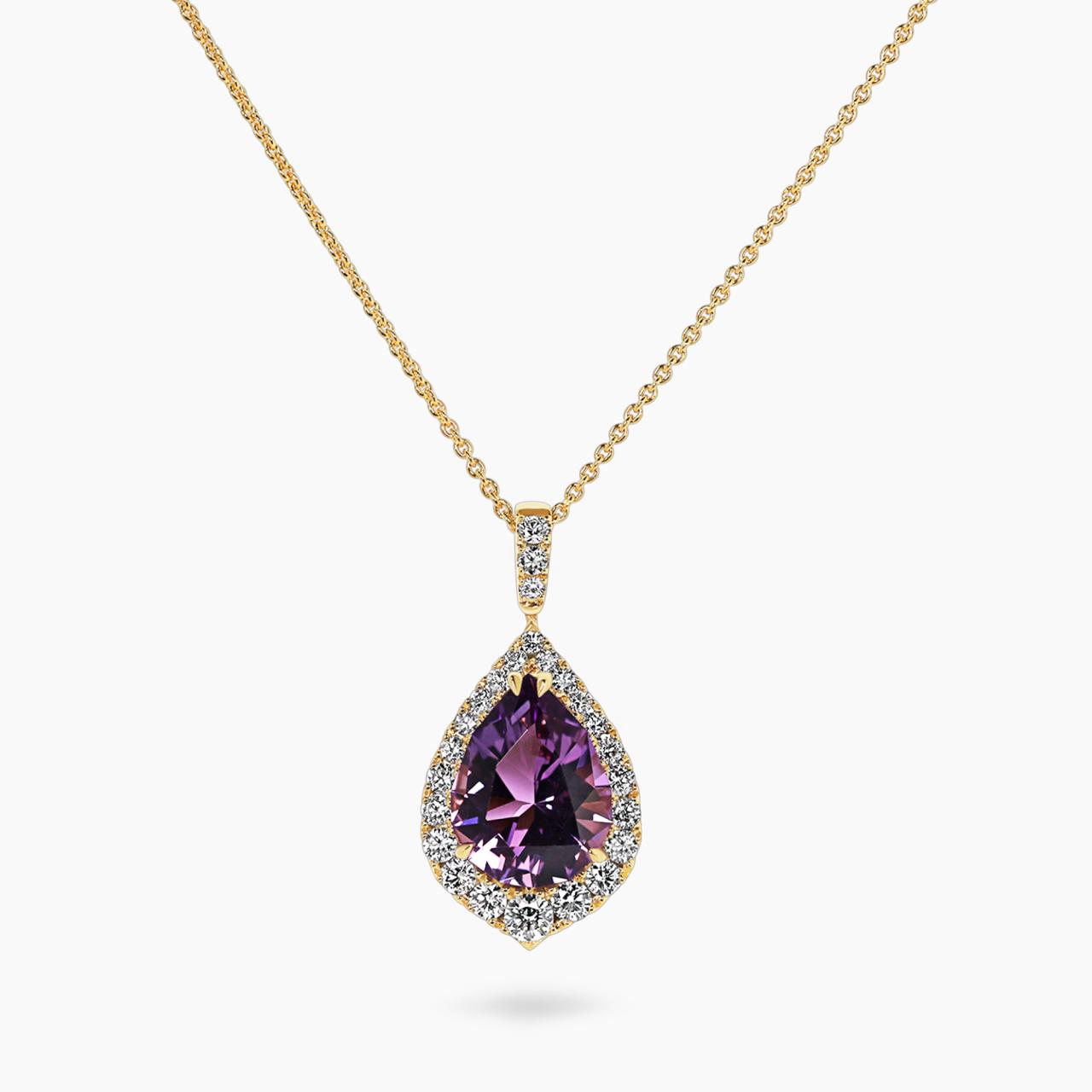 18ct yellow gold 3.13ct pear amethyst and diamond set necklace
