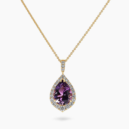 18ct yellow gold 3.13ct pear amethyst and diamond set necklace