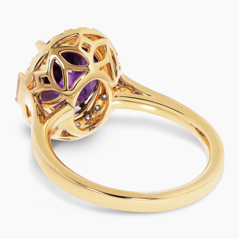 18ct yellow gold oval amethyst and diamond set ring