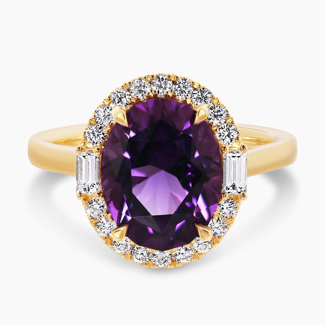 18ct yellow gold 3.56ct oval amethyst and diamond set ring