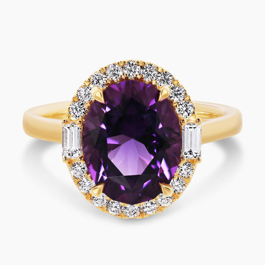 18ct yellow gold 3.56ct oval amethyst and diamond set ring