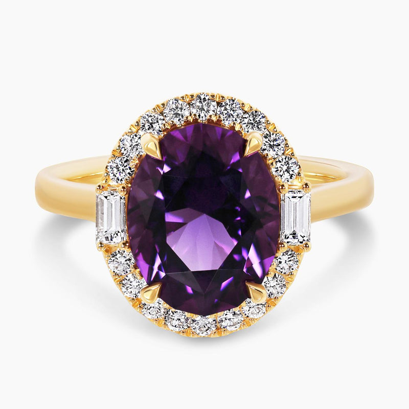 18ct yellow gold oval amethyst and diamond set ring