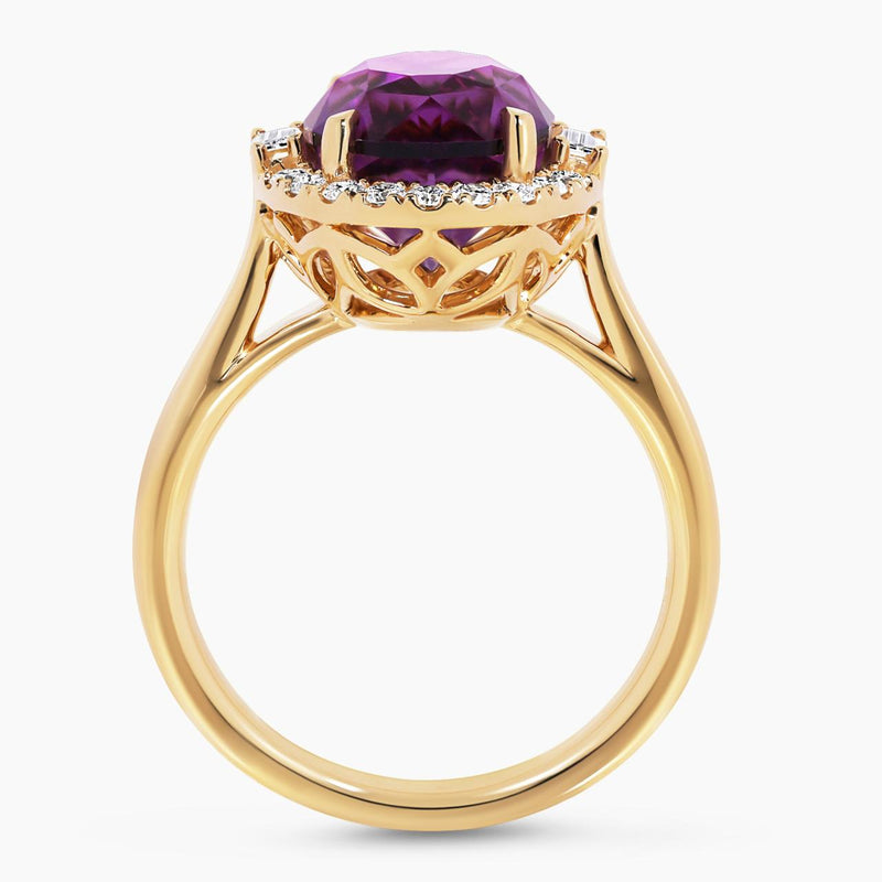 18ct yellow gold oval amethyst and diamond set ring side profile