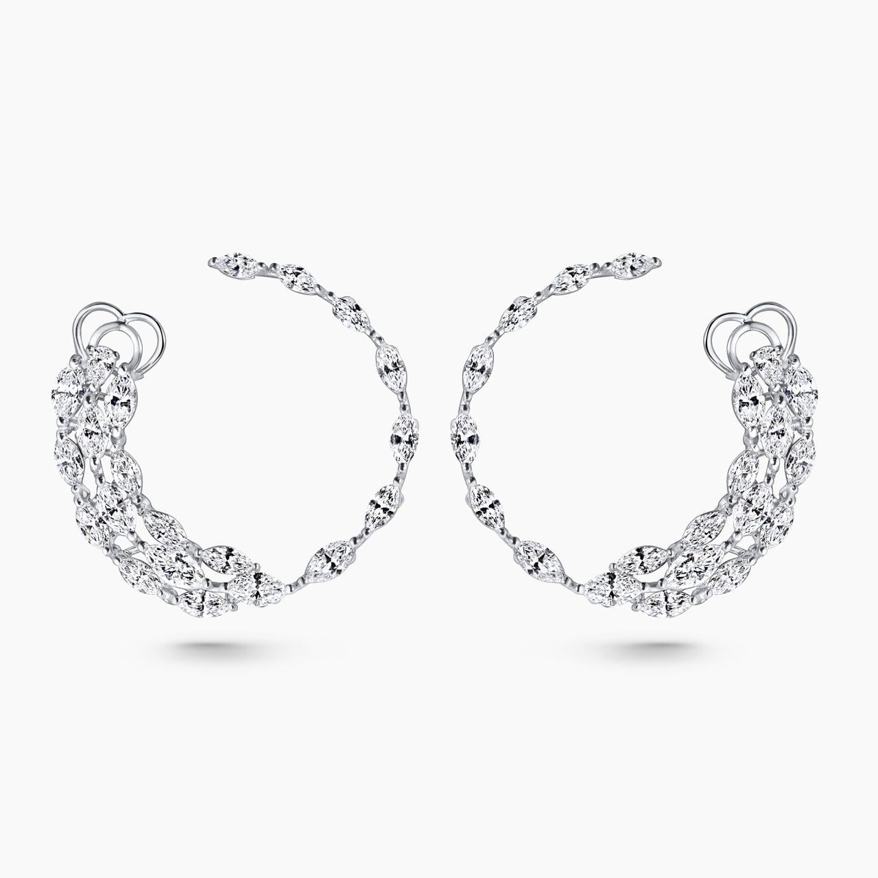 18ct white gold pear and marquise shaped diamond hoop  earrings