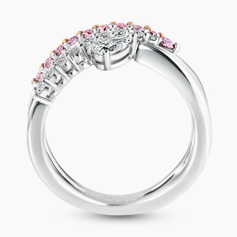 18ct white gold pear shaped diamond ring with argyle round brilliant cut diamonds side view