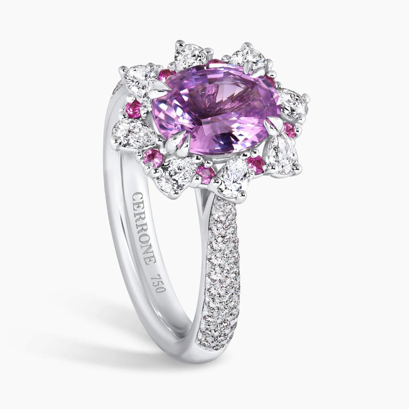 18ct white gold unheated oval pink sapphire and diamond ring