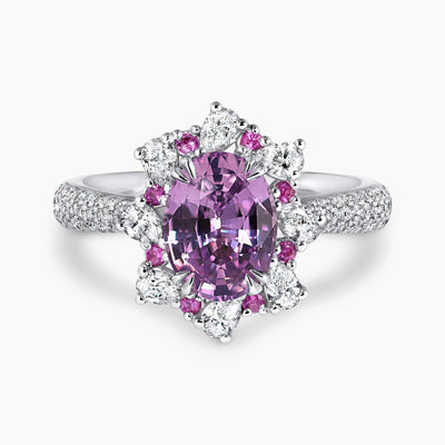 18ct white gold unheated oval pink sapphire and diamond ring