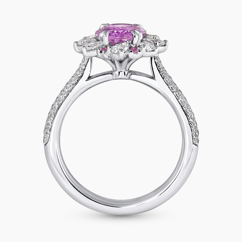 18ct white gold unheated oval pink sapphire and diamond ring