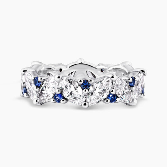 18ct white gold marquise diamonds and sapphire ring