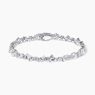 18ct white gold heart round marquise & pear cut diamonds tennis bracelet