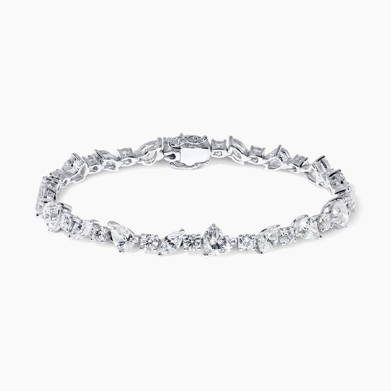 18ct white gold heart round marquise & pear cut diamonds tennis bracelet