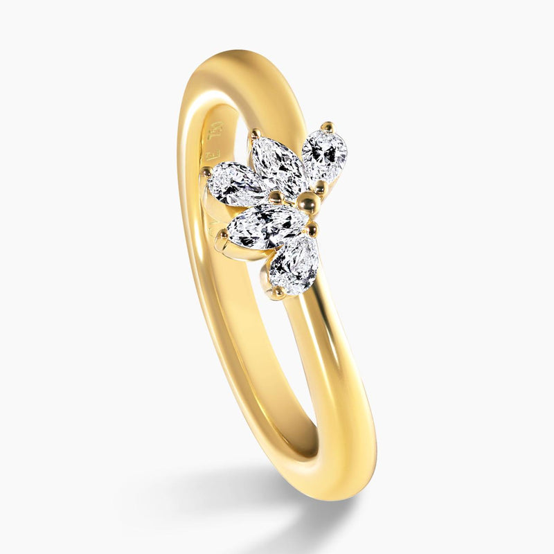 18ct yellow gold pear and marquise shaped LAB Grown diamond ring side profile