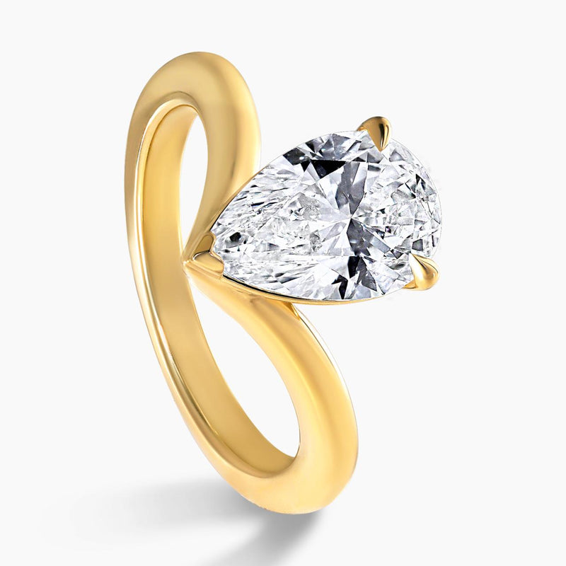 18ct yellow gold pear shaped LAB Grown Diamond solitaire ring side view