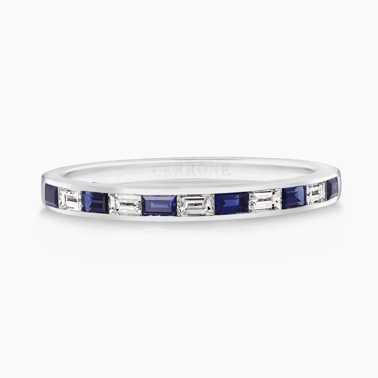 18ct white gold blue sapphire and diamond channel set ring