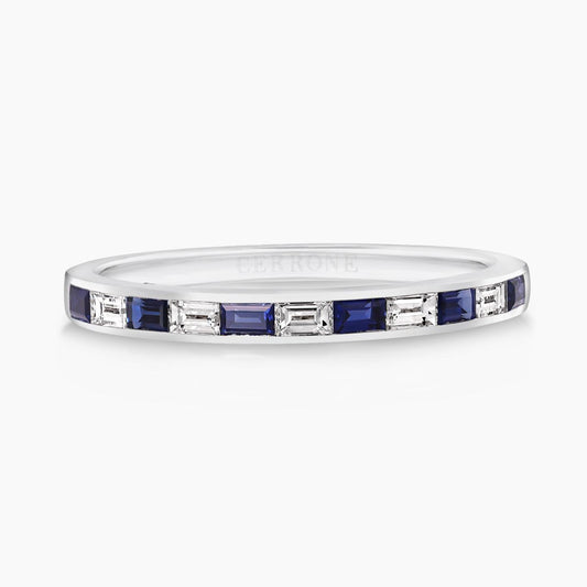 18ct white gold blue sapphire and diamond channel set ring