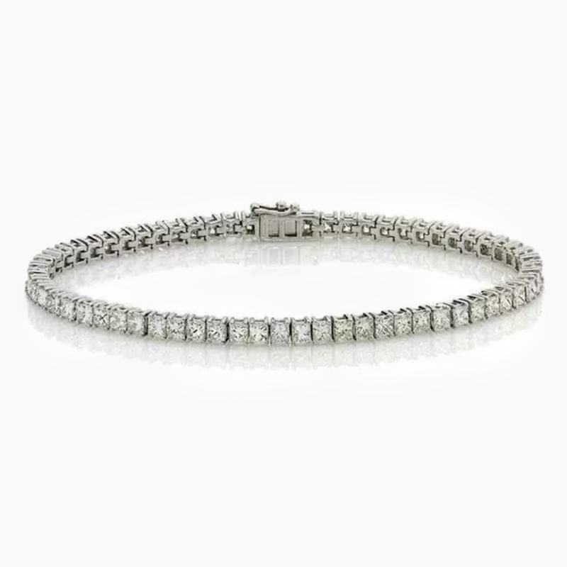 18ct white gold 64=6.29ct princess cut diamond tennis bracelet