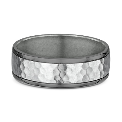 Tantalum and 18ct white gold hammered textile wedding ring