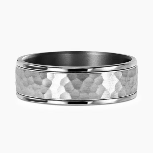 Tantalum and 18ct white gold hammered textile wedding ring