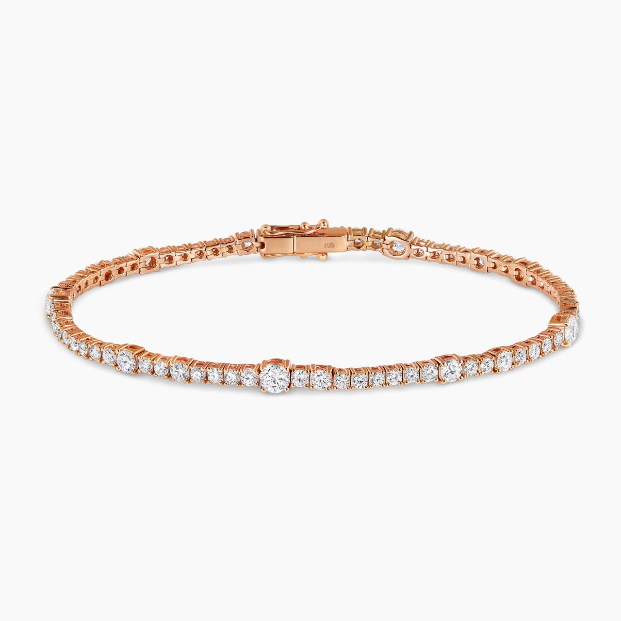 18ct rose gold 3.98ct diamond tennis bracelet in a four claw setting