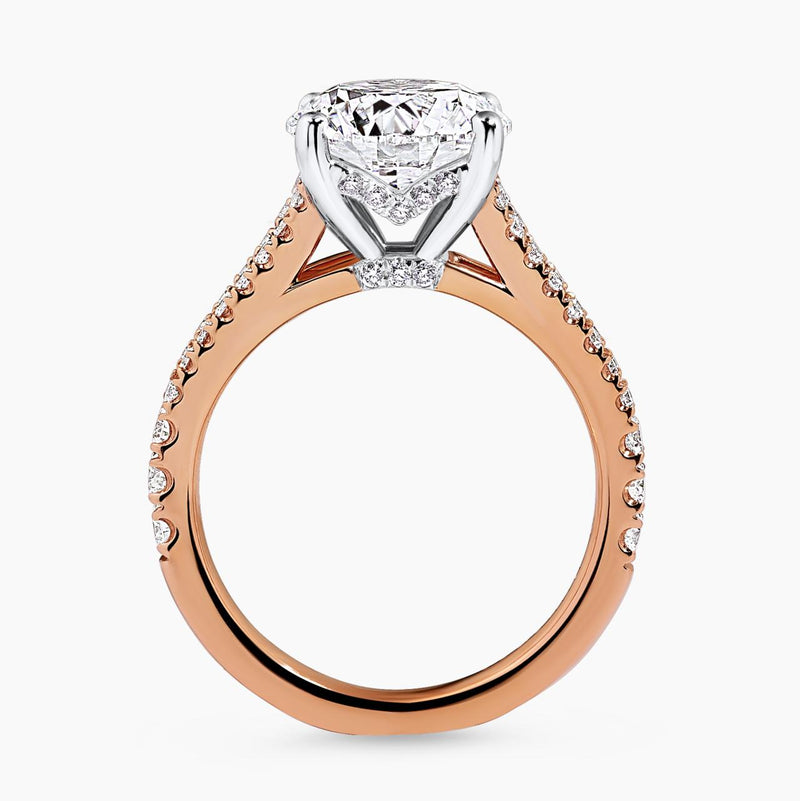 18ct rose and white gold 3.15ct round brilliant cut diamond split band ring side view