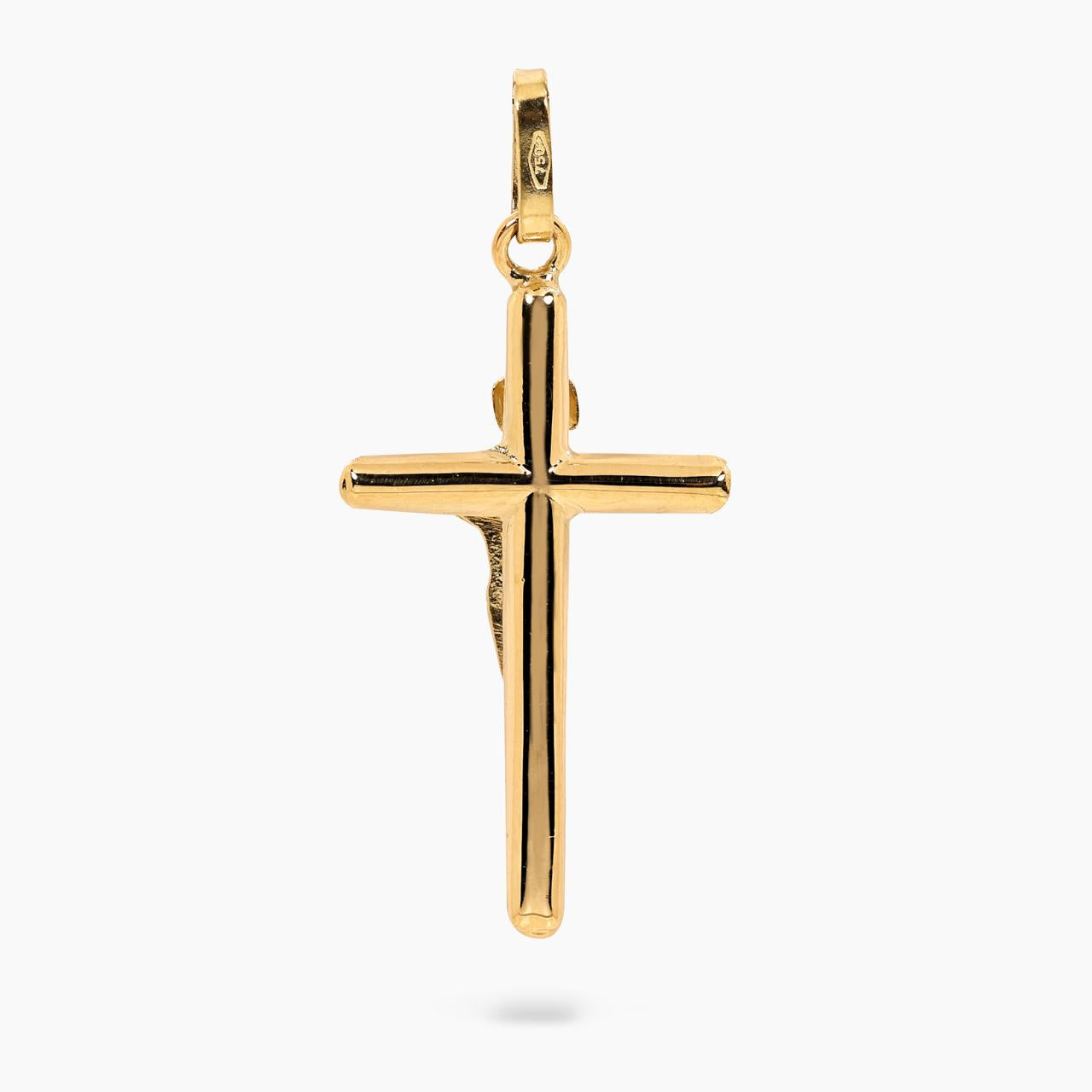 18ct yellow gold hollow crucifix pendant. 32mm
