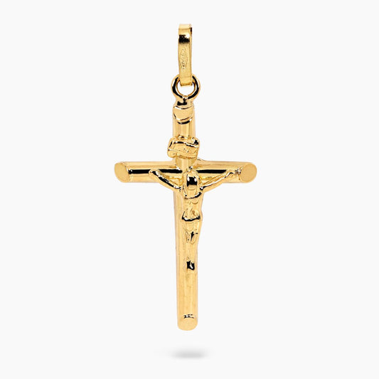 18ct yellow gold hollow crucifix pendant. 32mm