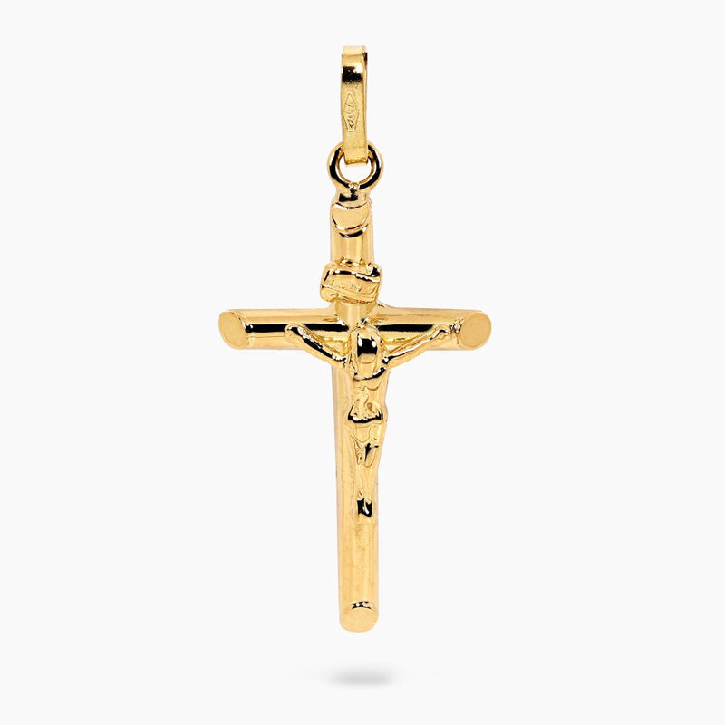 18ct yellow gold hollow crucifix pendant. 32mm
