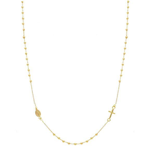18ct yellow gold cross and "Miraculous" medallion rosary beads necklace