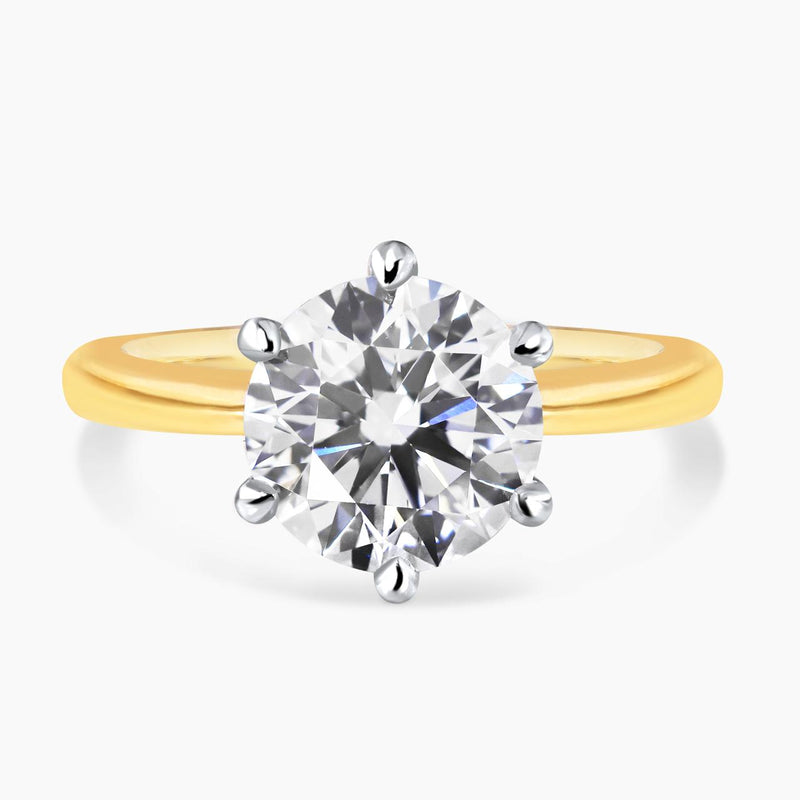 18ct yellow and white gold 3.20ct round brilliant cut lab grown diamond six claw solitaire ring