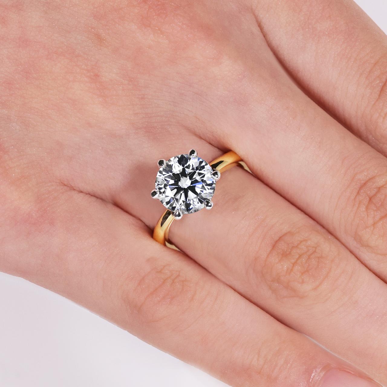 POSITANO - 18ct yellow and white gold 3.20ct D VVS2 round brilliant cut lab grown diamond six claw solitaire ring