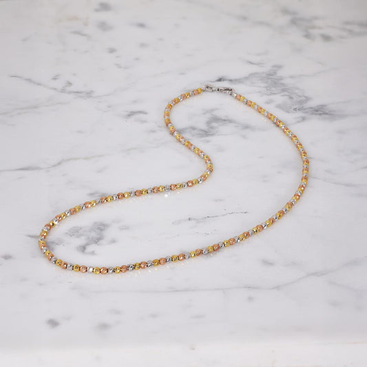 18ct white, yellow & rose gold ball necklace