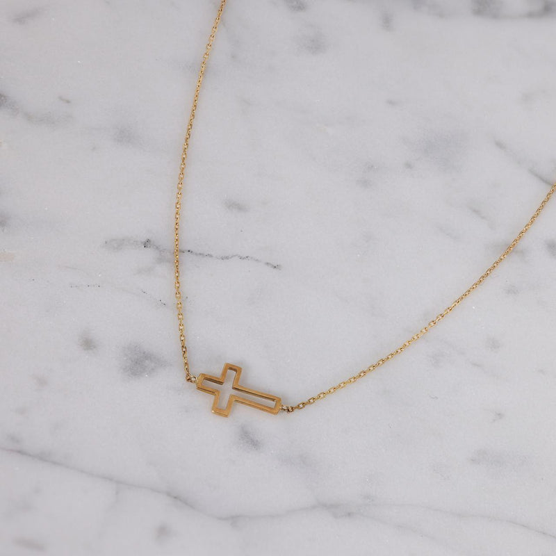 18ct yellow gold cross on chain necklace
