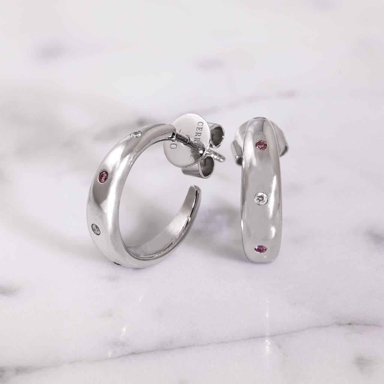 18ct White gold pink diamond hoop earrings