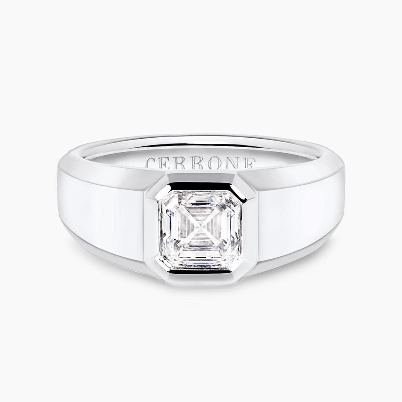 18ct white gold 2.00ct Asscher cut LAB grown diamond bezel set engagement ring