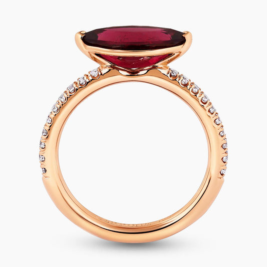 18ct rose gold 1.76ct marquise  Rubellite tourmaline and diamond ring
