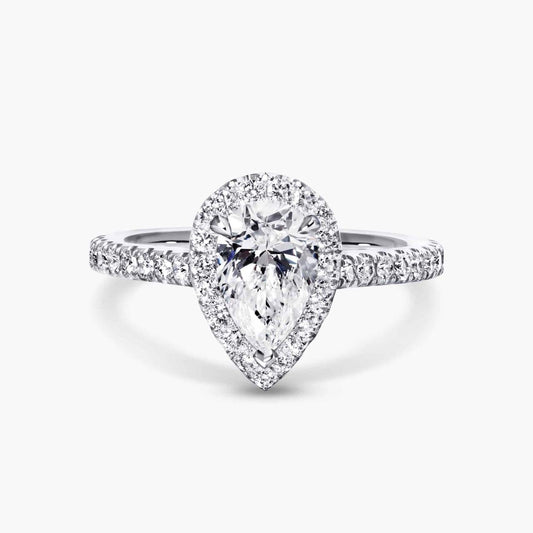 18ct white gold 1.02ct pear and round brilliant cut diamond halo ring