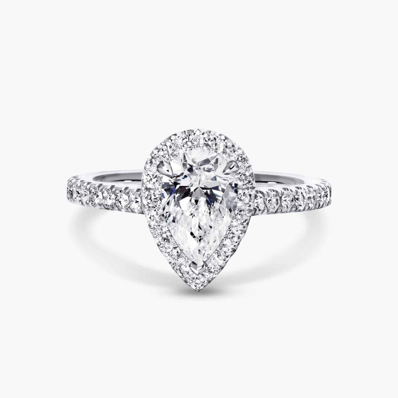 18ct white gold pear and round brilliant cut diamond halo ring