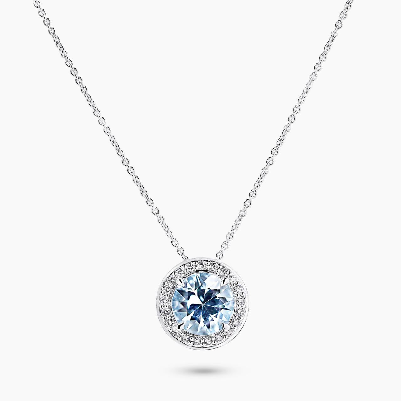 18ct white gold round Santa Maria aquamarine and diamond claw set necklace