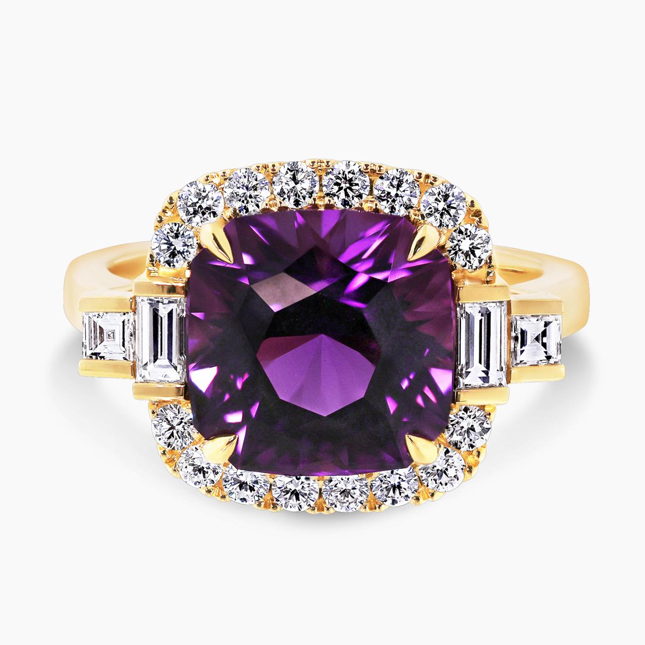 18ct yellow gold 4.28ct Asscher cut amethyst and diamond claw set  ring