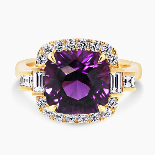 18ct yellow gold 4.28ct Asscher cut amethyst and diamond claw set  ring