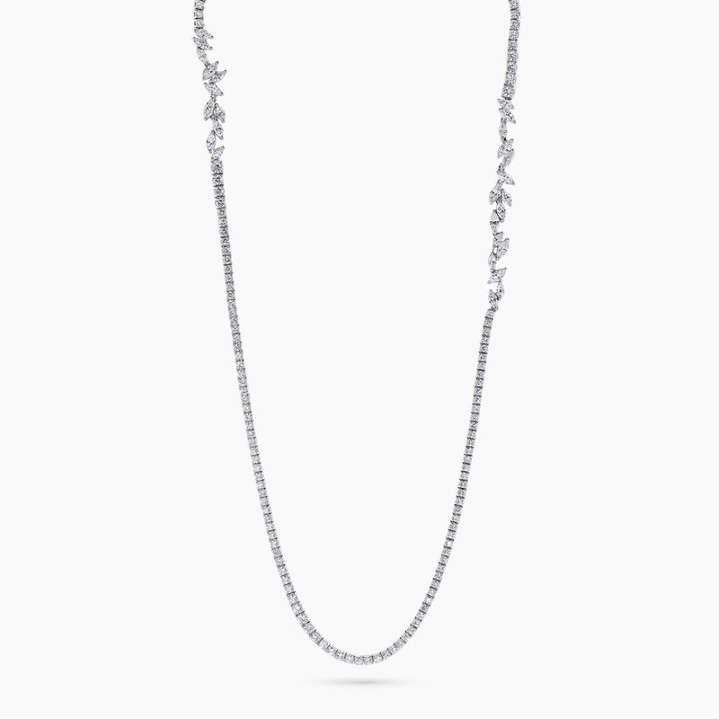 18ct white gold marquise and round brilliant cut diamond tennis necklace 