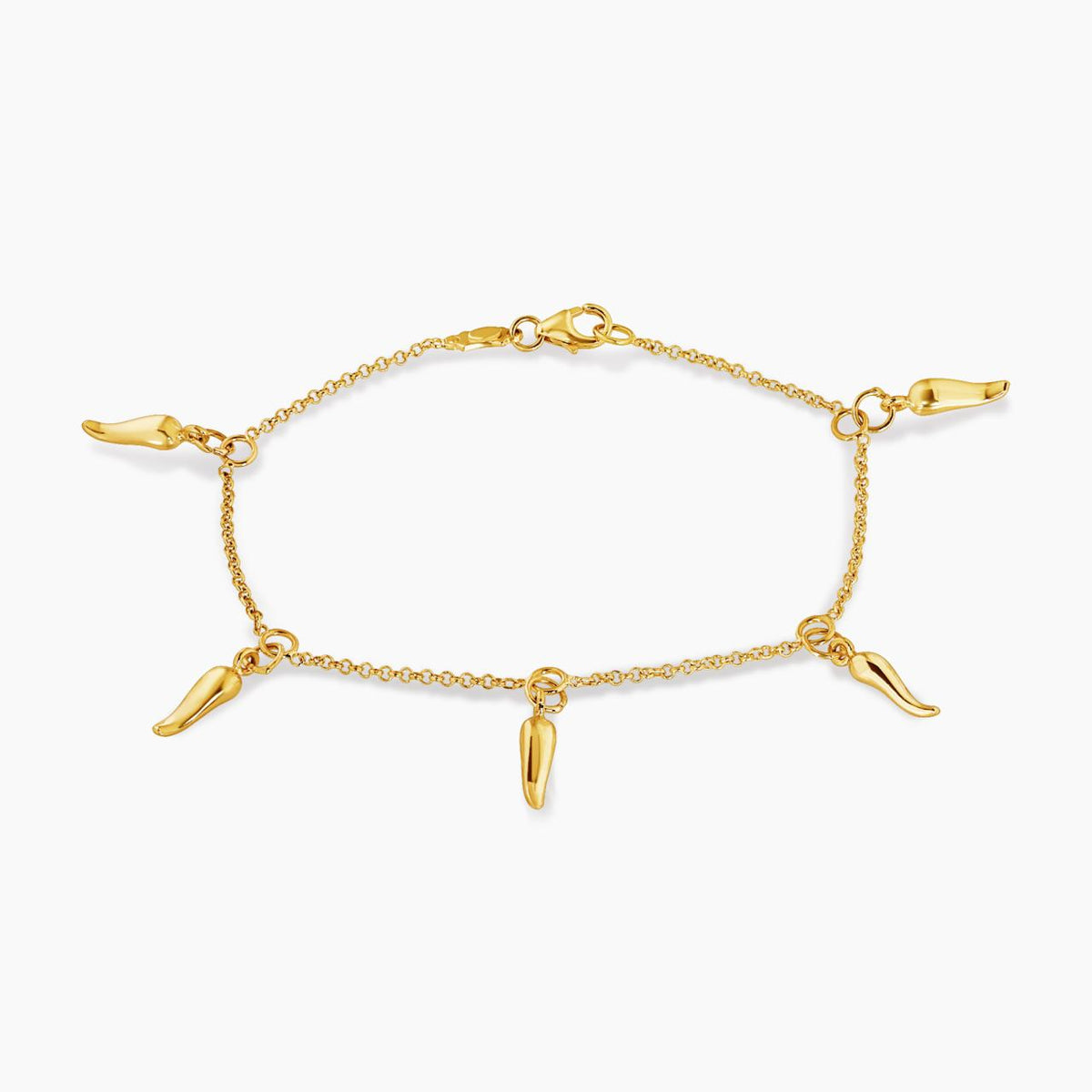 18ct yellow gold corno charms 18cm belcher bracelet