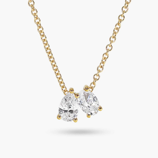 18ct yellow gold 0.23ct pear and 0.27ct oval cut diamond necklace on 45cm trace chain