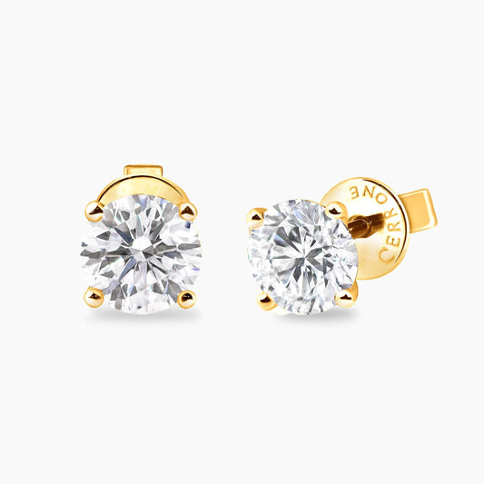 18ct yellow gold 2=2.47ct EF VS round brilliant cut LAB Grown Diamond stud earrings in a four claw setting